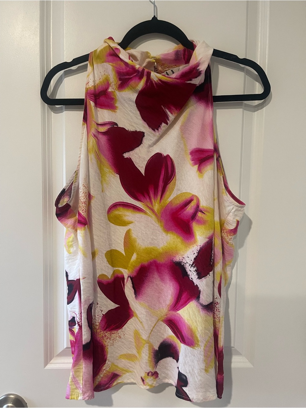 Worthington Pink and Yellow Floral High-Neck Tank Top